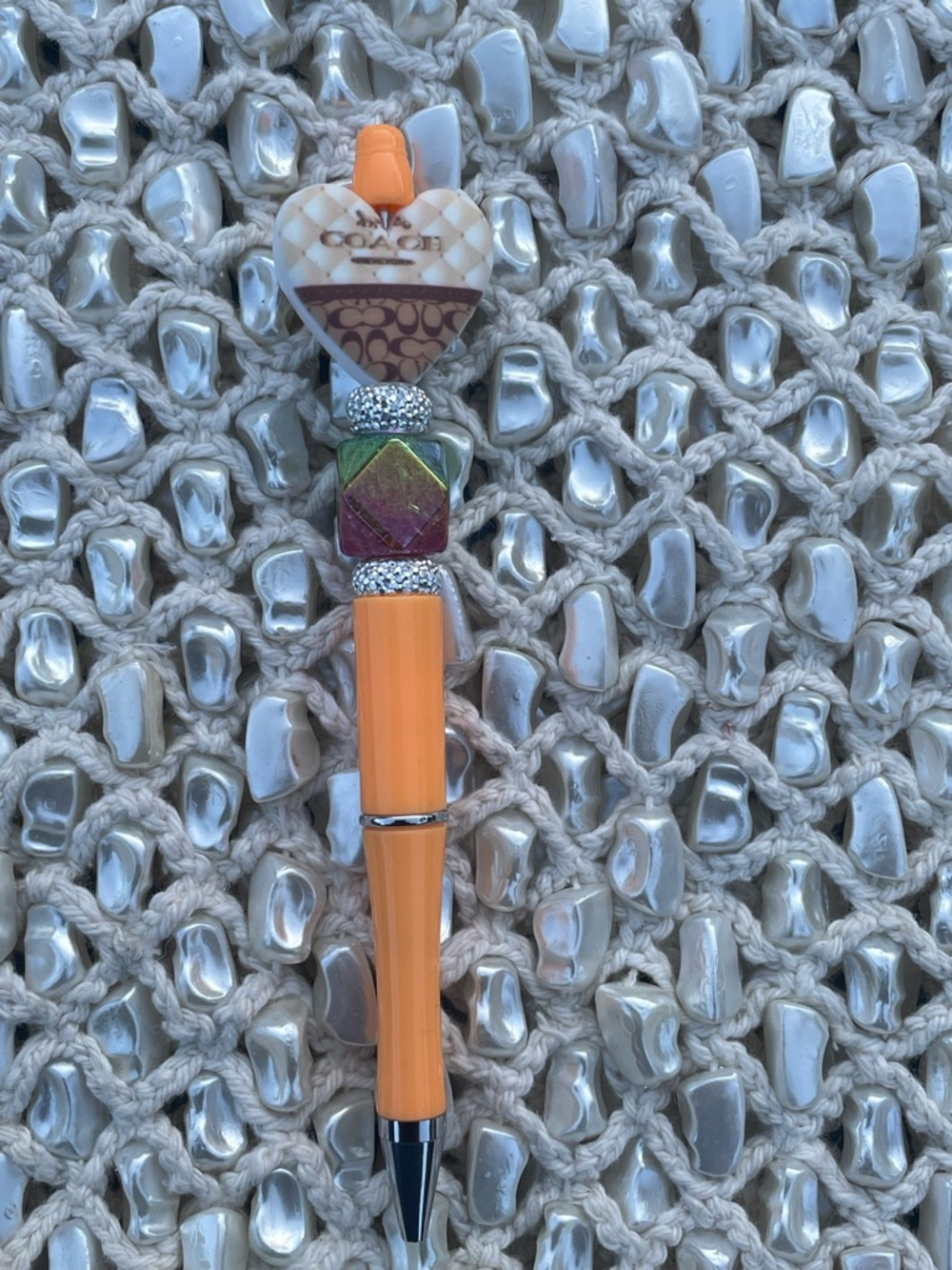 Coach Orange Beaded Heart Ballpoint Pen